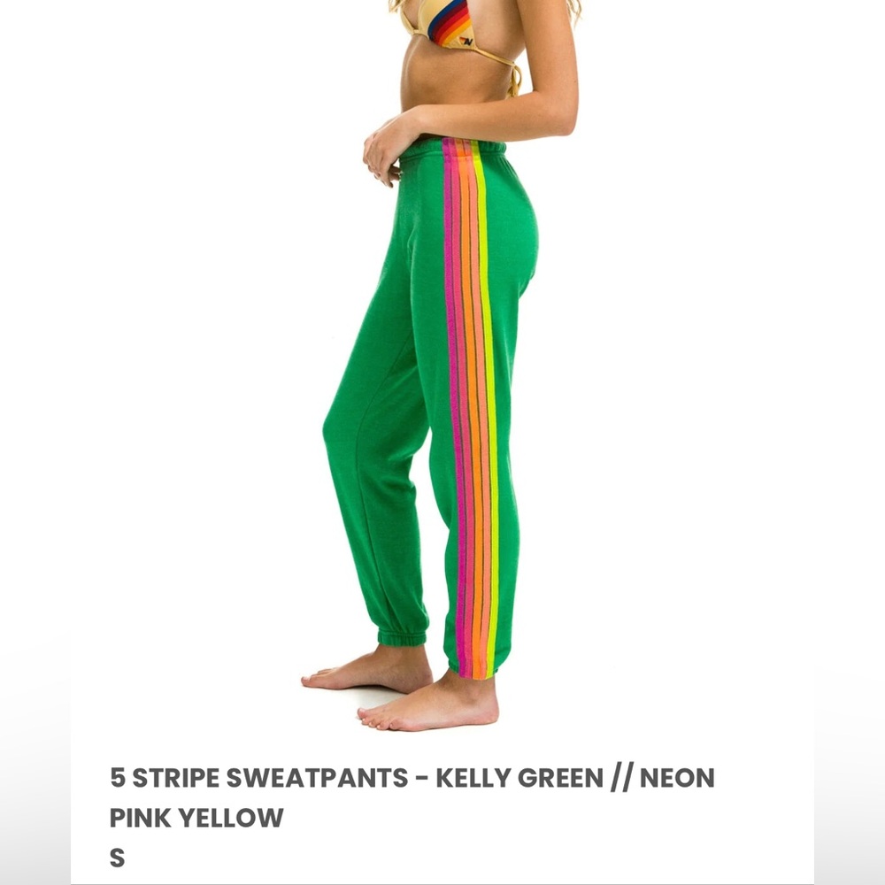 Aviator Nation 5 stripe sweatpants - Kelly Green / Neon Pink / Yellow S